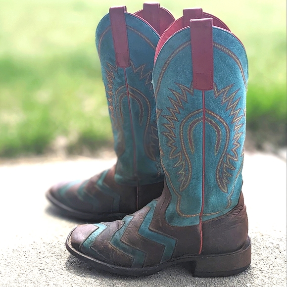 MACIE BEAN M9011 "Wave on Wave" Chevron toast/turquoise cowgirl rodeo boots sz 6 - Picture 3 of 15